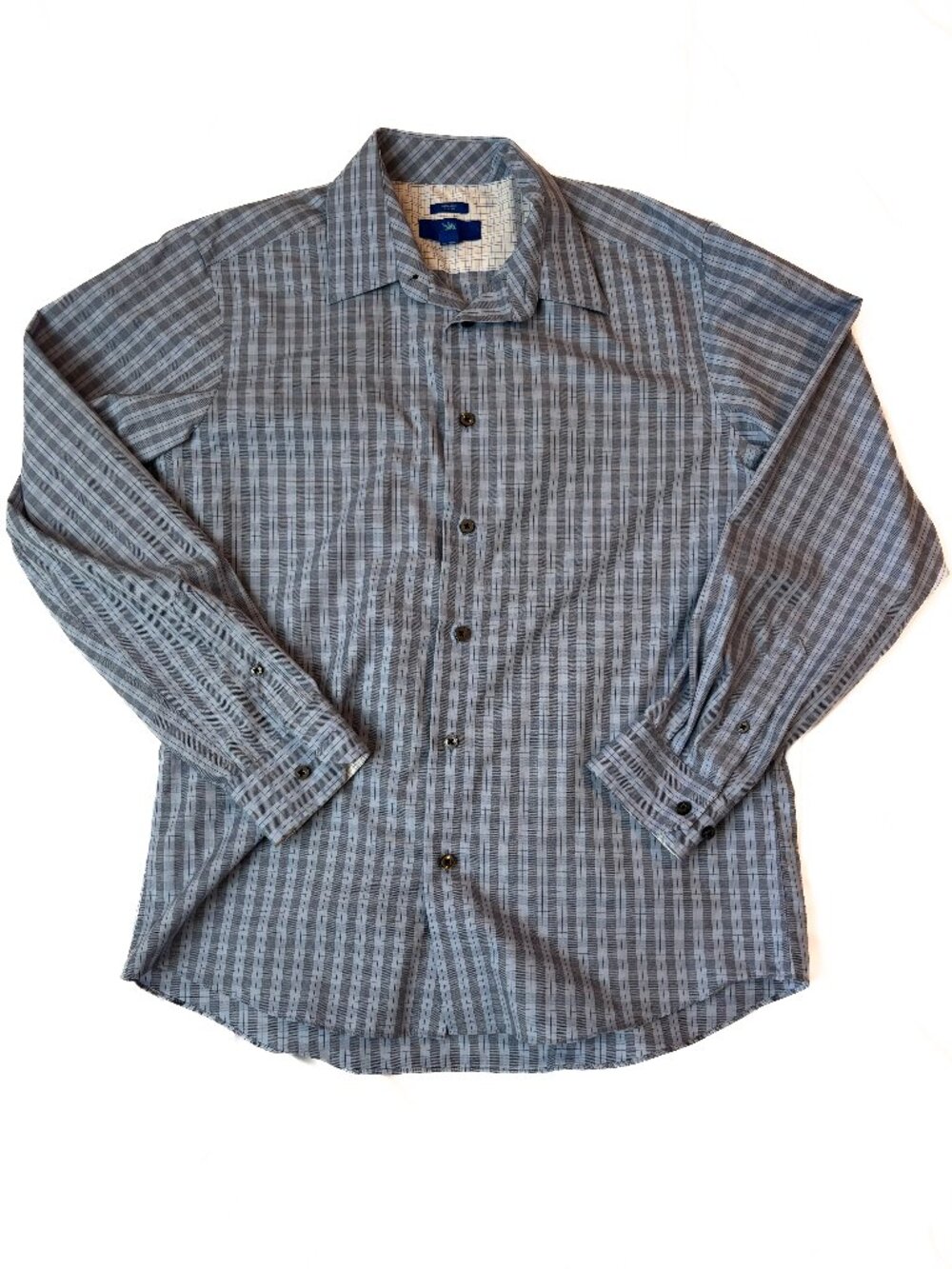 Egara Non-Iron Slim Fit Gray Blue Plaid Button Down Shirt Mens Size L NWOT